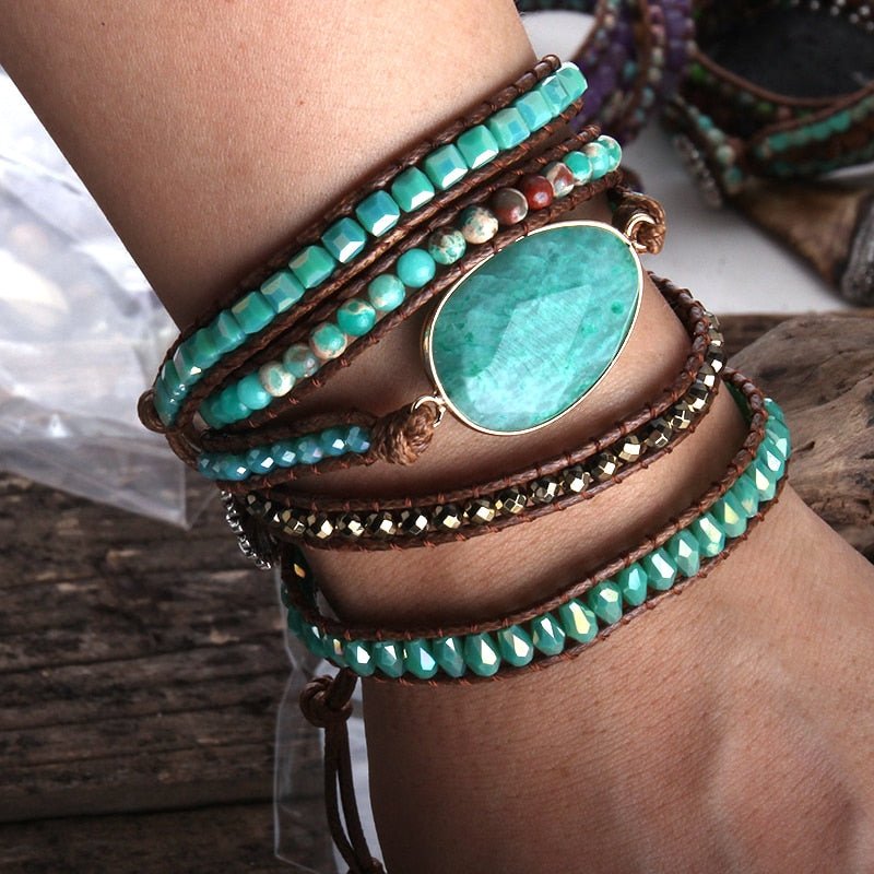 Boho Chic Glass Bead & Knotted Leather Bracelet Kit (Turquoise