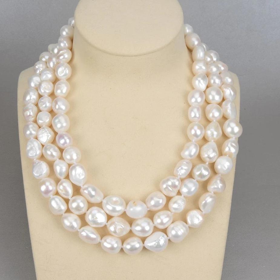 Classic Natural White Baroque 3 Strand Pearl Statement Necklace – Turquoise  Trading Co