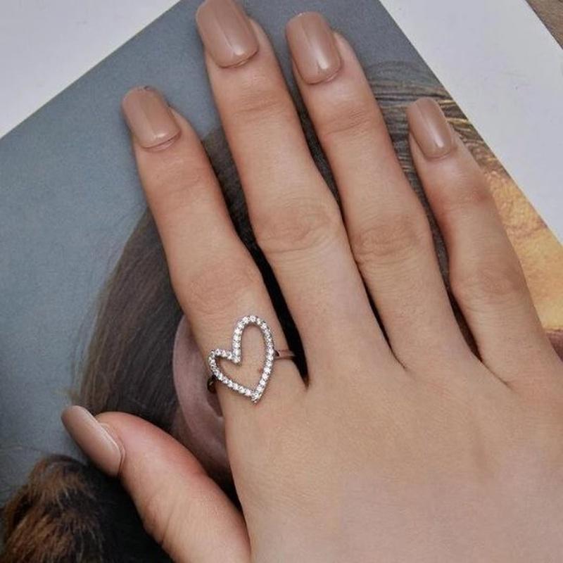 Sparkling Wishbone Heart Ring, Sterling silver