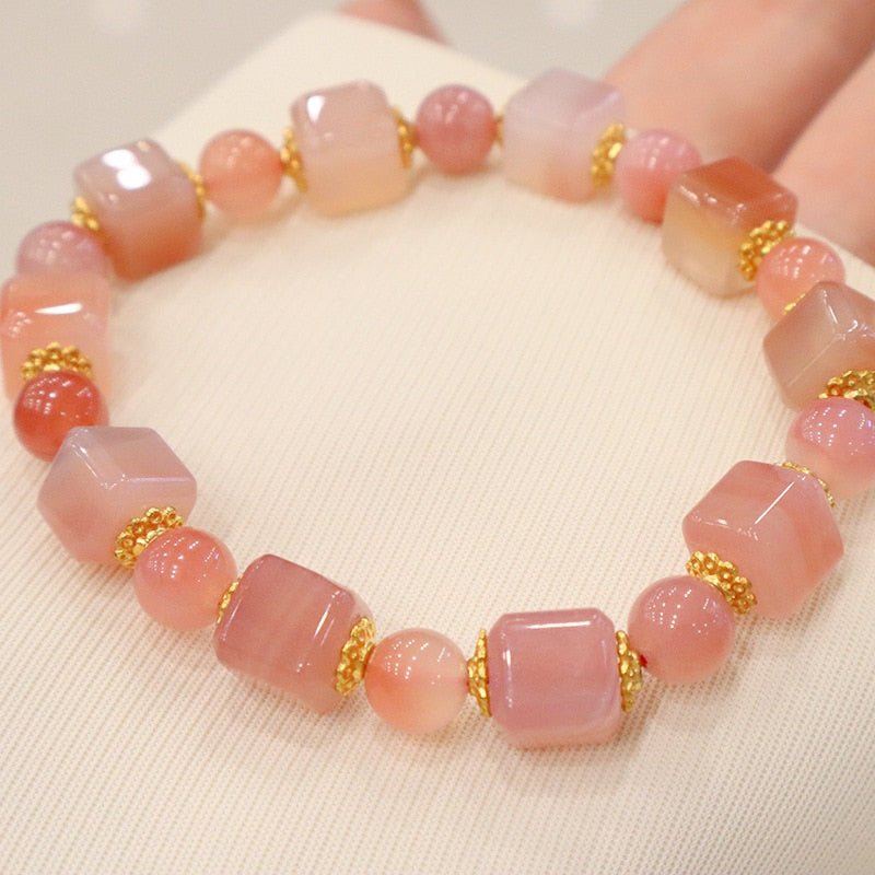 Light orange pink Agate 10 mm round outlet beaded Bracelet