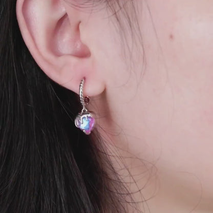 Melted Heart Pink CZ Earrings with 925 Sterling Silver