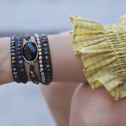 Black Onyx Boho Inspired 5 Strand Wrap Bracelet