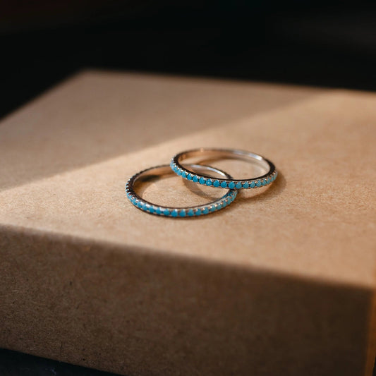 Turquoise Thin Stacking Ring--2 Piece Set - Turquoise Trading Co