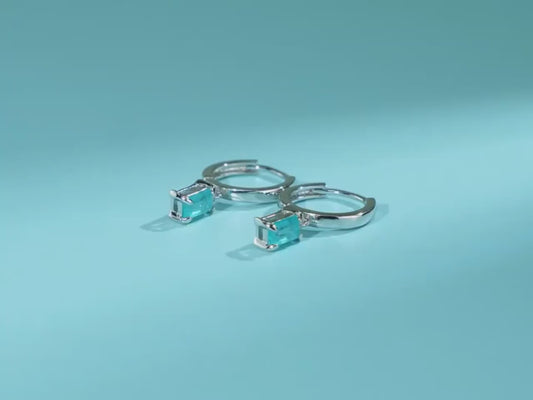 Tourmaline Rectangle Hoop Earrings With 925 Sterling Silver