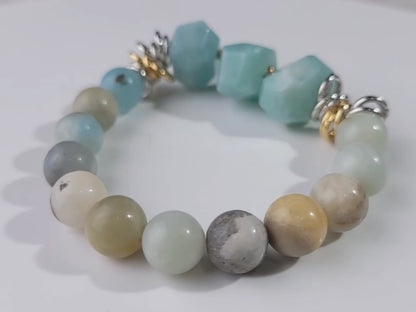 Amazonite Beaded Bracelet With 4 Inch Beads And Natural Amazonite Stones