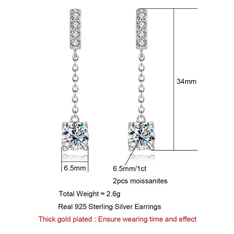 1 Carat D Color Moissanite Diamond Dangle Earrings With 925 Sterling Silver and 18K Gold Plated - Turquoise Trading Co