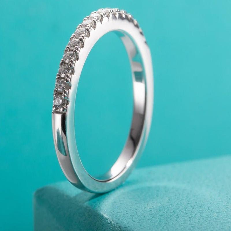 1.5mm D Color Moissanite Half Eternity Thin Ring With 925 Sterling Silver - Turquoise Trading Co