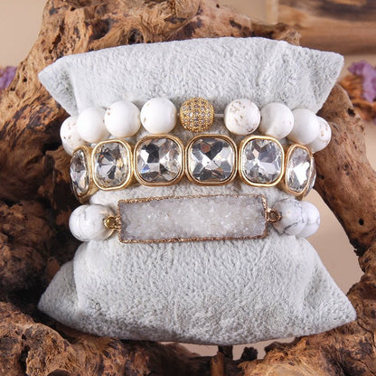 3 Piece Bead White Druzy Bead Bracelet Set - Turquoise Trading Co