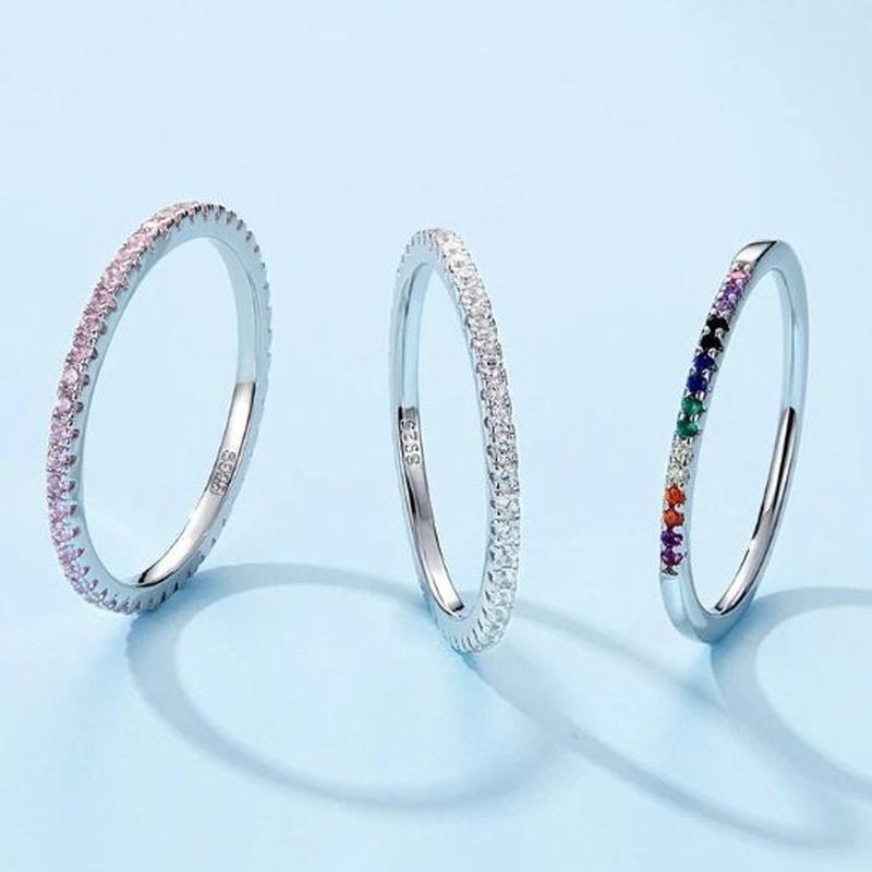 3 Piece Set of Thin Stacking Rings with 925 Sterling Silver: Rainbow, Pink and White - Turquoise Trading Co
