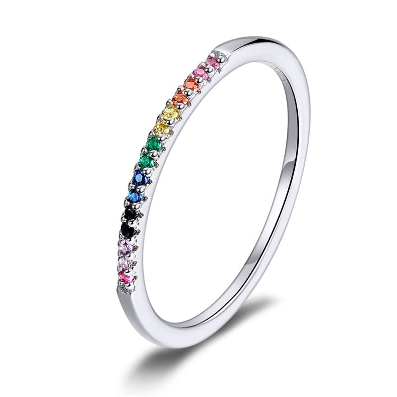 3 Piece Set of Thin Stacking Rings with 925 Sterling Silver: Rainbow, Pink and White - Turquoise Trading Co