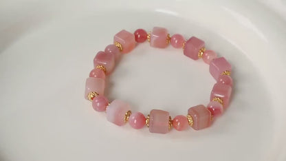 Natural Pink Agate Beaded Bracelet