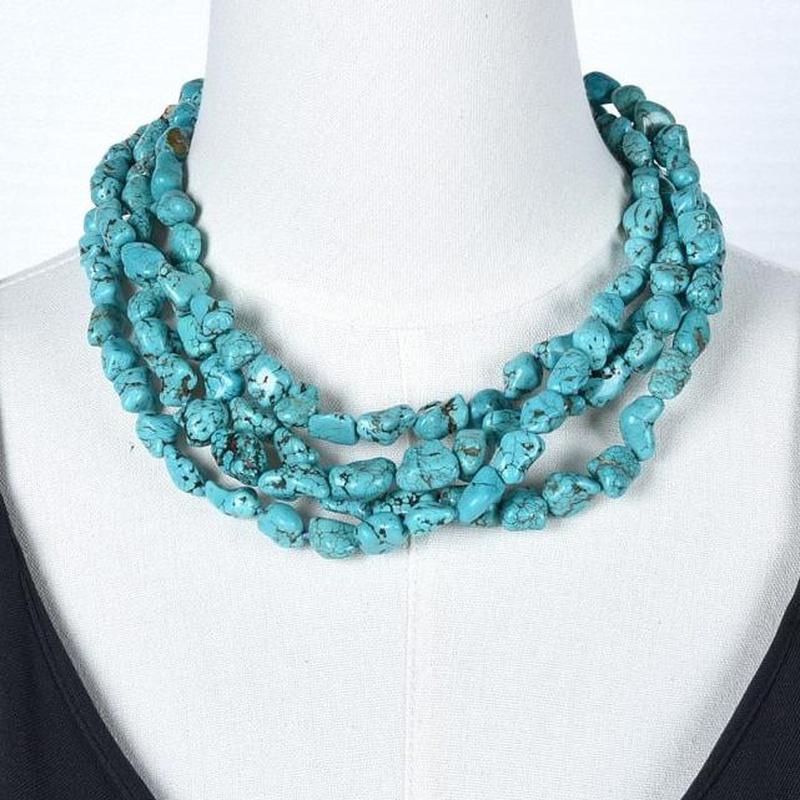 4 Strand Natural Freeform Blue Turquoise Choker Necklace - Turquoise Trading Co
