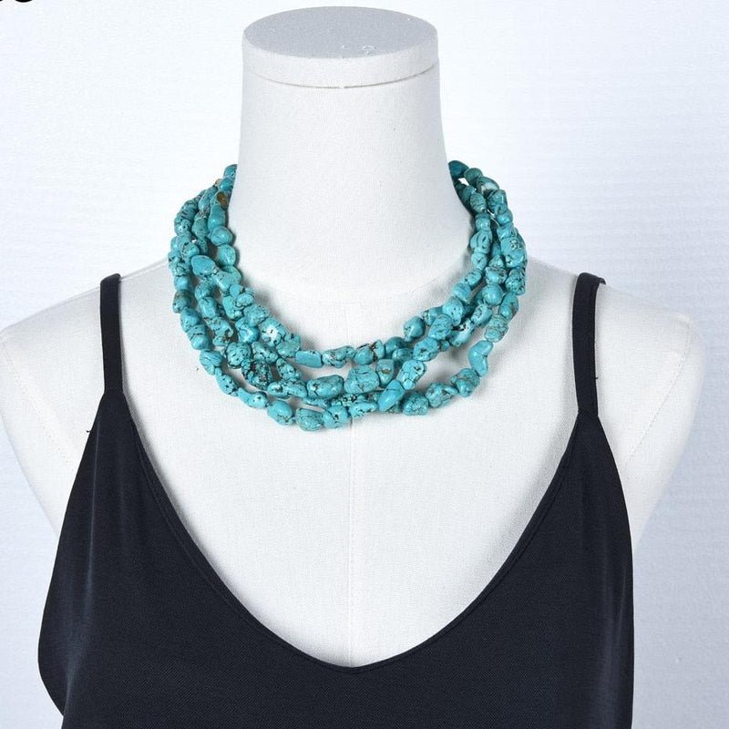 4 Strand Natural Freeform Blue Turquoise Choker Necklace - Turquoise Trading Co