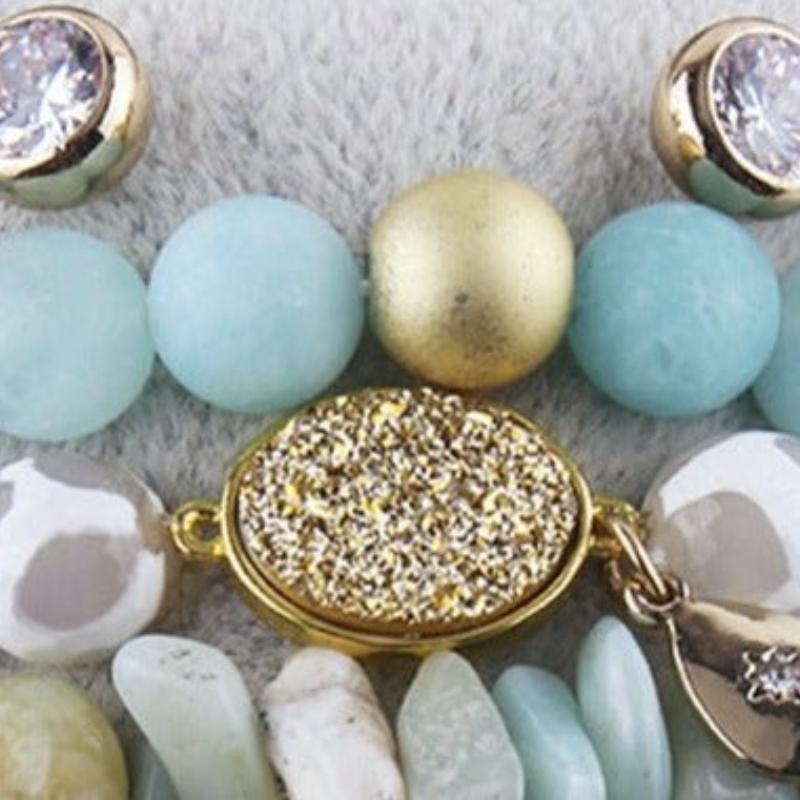 5 Piece Beaded Bracelet Set with Natural Turquoise, Amazonite and Gold Bengal - Turquoise Trading Co