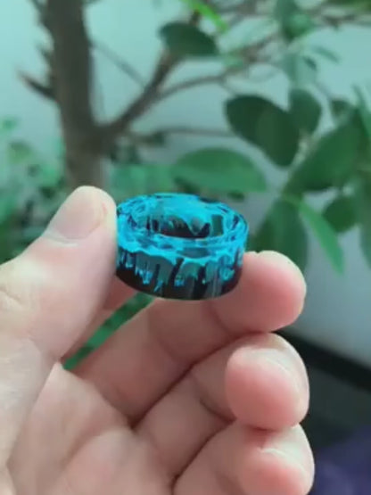 Blue & Black Men's Resin Ring With Natural Blue Scenery Epoxy