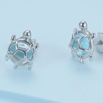 Sea Turtle Ocean Blue Stud Earrings With 925 Sterling Silver