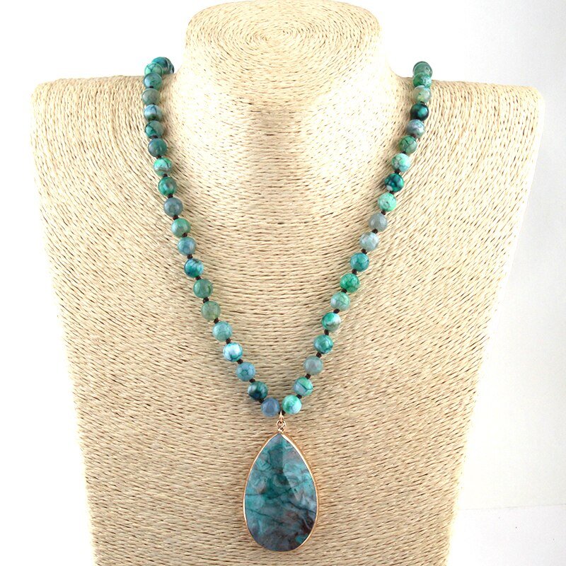 Agate Statement Pendant Necklace With Natural Stone Beads - Turquoise Trading Co