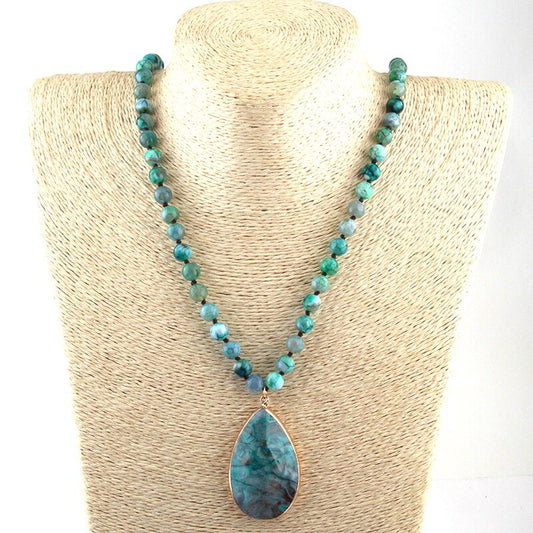 Agate Statement Pendant Necklace With Natural Stone Beads - Turquoise Trading Co