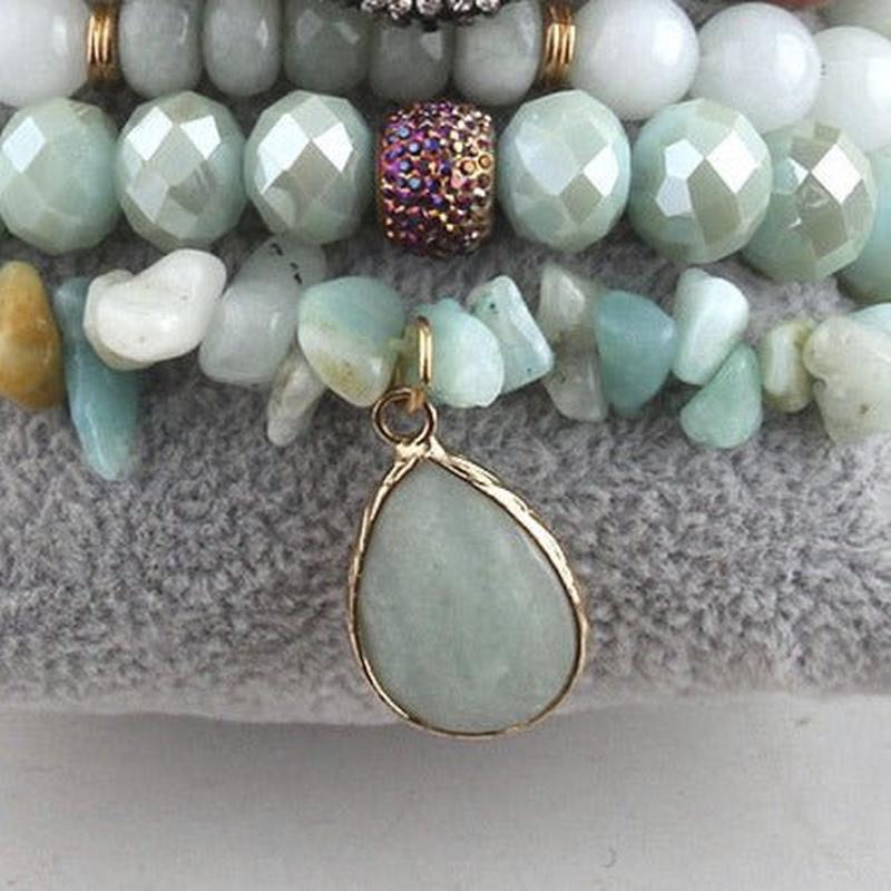 Amazonite Beaded Bracelet Set With 5 Pieces And Natural Amazonite Beads, Stone and Pendant - Turquoise Trading Co