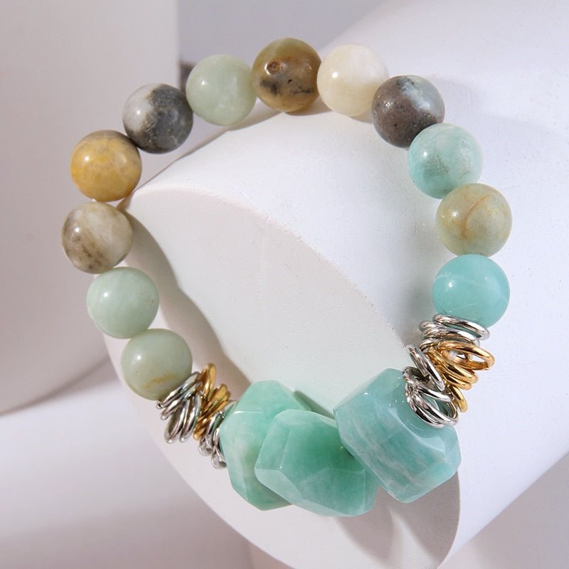 Amazonite Beaded Bracelet With 4 Inch Beads And Natural Amazonite Stones - Turquoise Trading Co