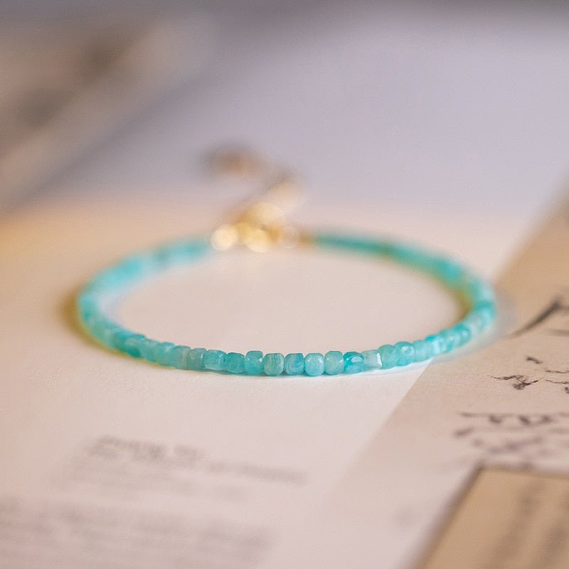 Amazonite Blue Beaded Bracelet With Gold Heart Charm - Turquoise Trading Co