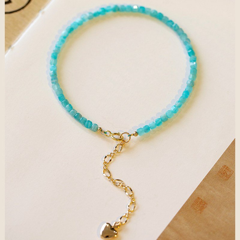 Amazonite Blue Beaded Bracelet With Gold Heart Charm - Turquoise Trading Co