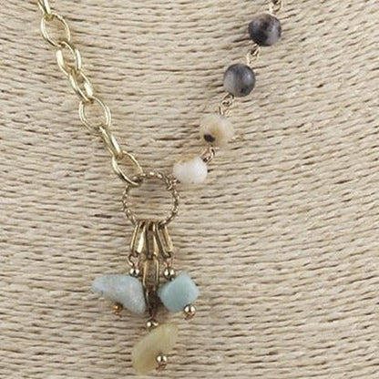 Amazonite Boho Necklace with 2 Layer Gold Link and Natural Amazonite Stones - Turquoise Trading Co