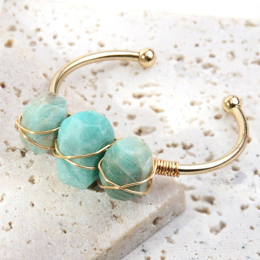 Amazonite With 3 Natural Stones Gold Bracelet - Turquoise Trading Co
