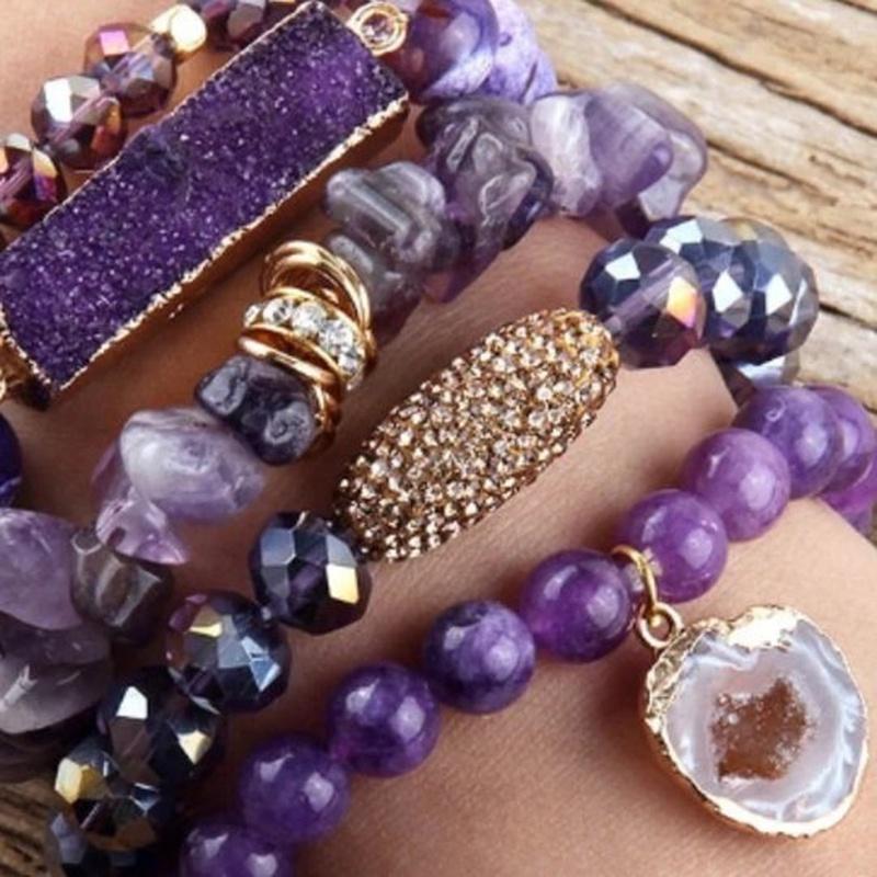 Amethyst Crystal Bracelet Stretch | Beaded – Moon Dance Charms