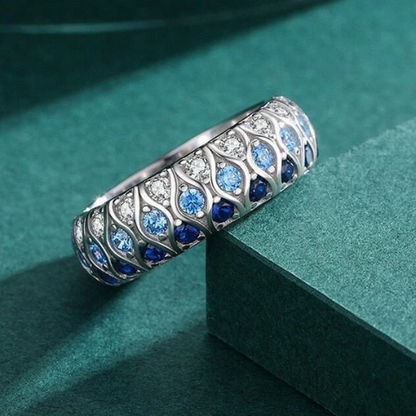 Cubic Zirconia Turquoise, Blue and Crystal Luxury Ring With 925 Sterling Silver