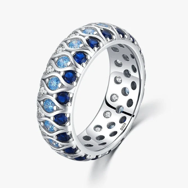 Cubic Zirconia Turquoise, Blue and Crystal Luxury Ring With 925 Sterling Silver