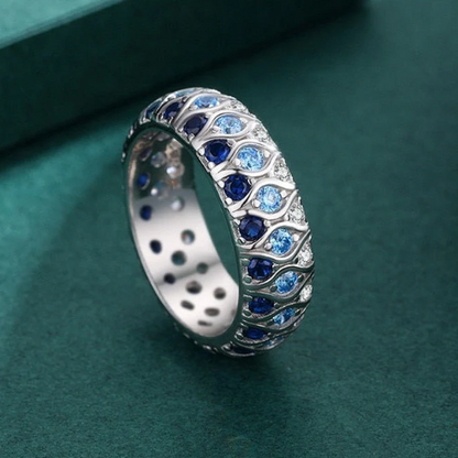 Cubic Zirconia Turquoise, Blue and Crystal Luxury Ring With 925 Sterling Silver