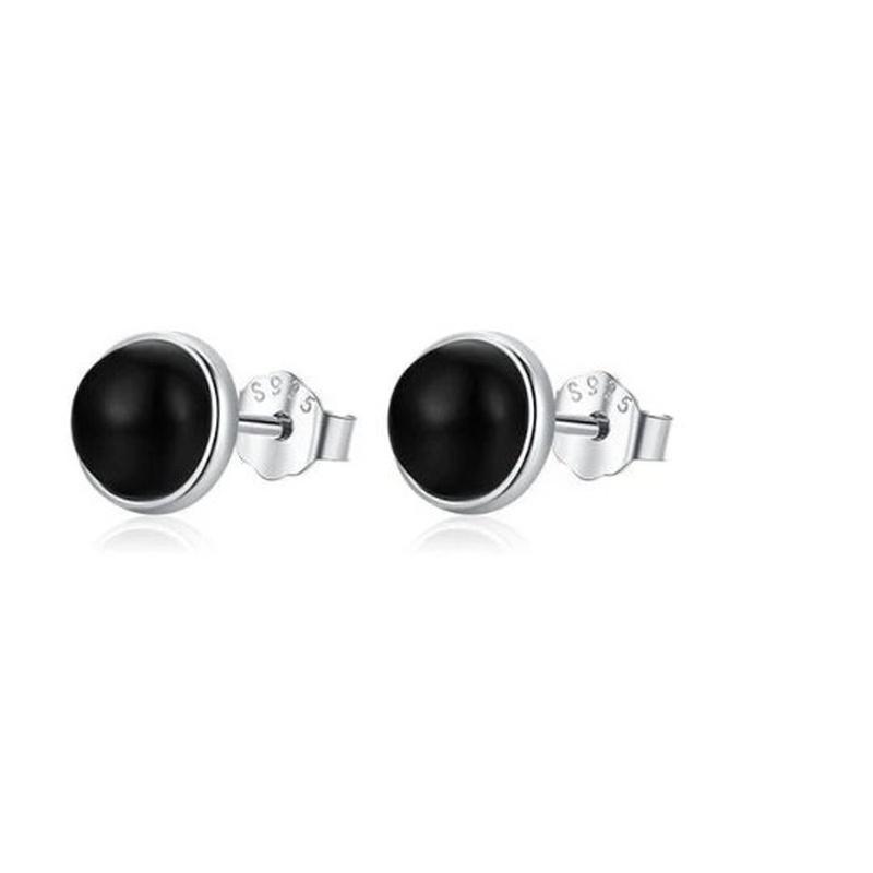 Black Agate Stud Earrings With 925 Sterling Silver-3 Size Options - Turquoise Trading Co