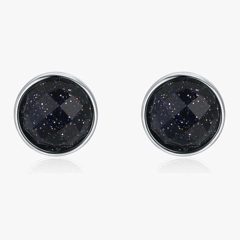 Black Aventurine Sparkling Round Stud Earrings with 925 Sterling Silver - Turquoise Trading Co