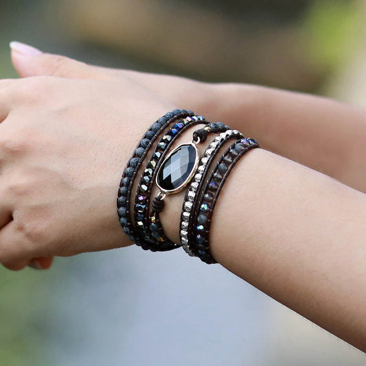 Black Onyx Boho Inspired 5 Strand Wrap Bracelet - Turquoise Trading Co