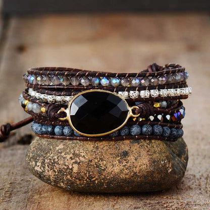 Black Onyx Boho Inspired 5 Strand Wrap Bracelet - Turquoise Trading Co