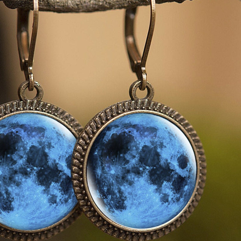 Blue Abstract Cosmic Galaxy Moon Earrings - Turquoise Trading Co
