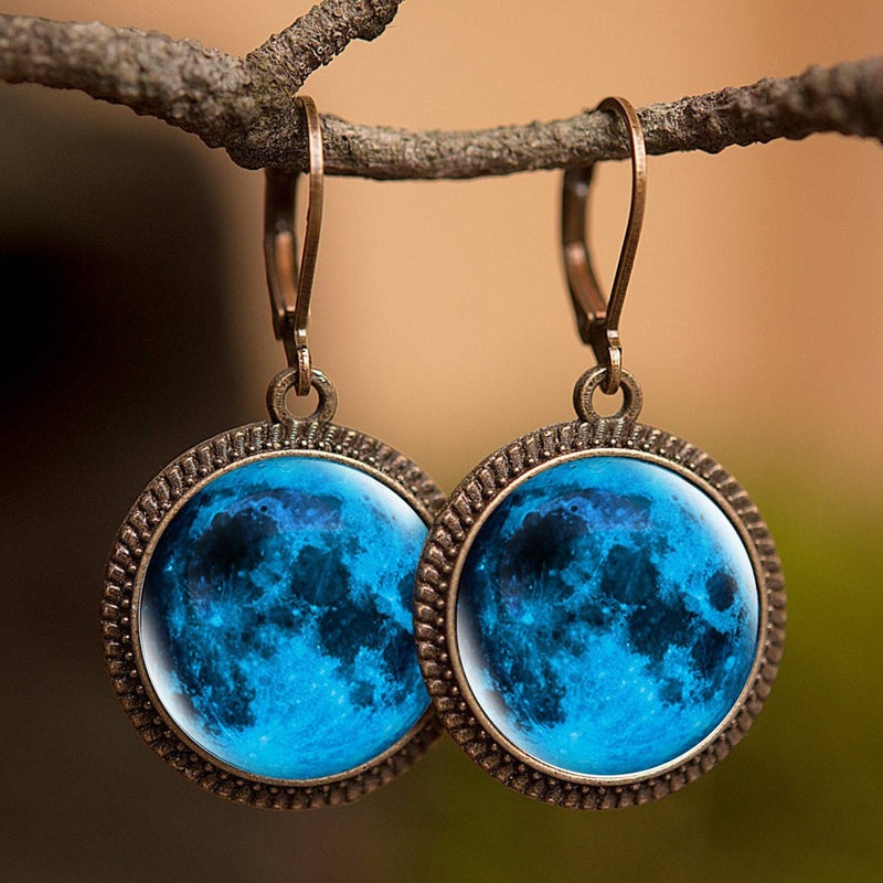 Blue Abstract Cosmic Galaxy Moon Earrings - Turquoise Trading Co