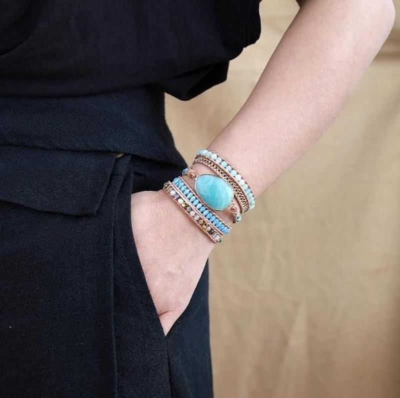 Blue Amazonite Stone 5 Strand Wrap Bracelet With Mixed Beads - Turquoise Trading Co