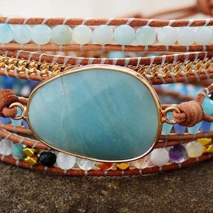 Blue Amazonite Stone 5 Strand Wrap Bracelet With Mixed Beads - Turquoise Trading Co