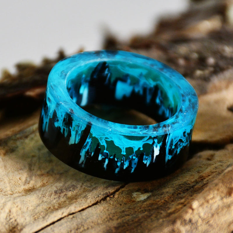 Blue & Black Men's Resin Ring With Natural Blue Scenery Epoxy - Turquoise Trading Co