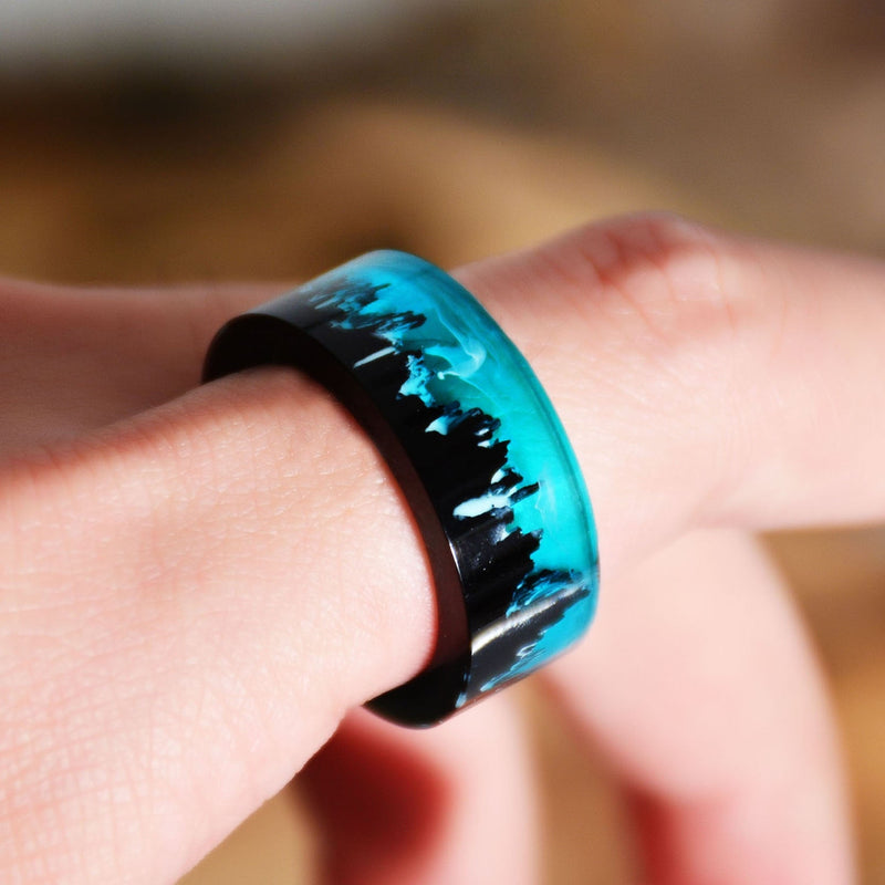 Blue & Black Men's Resin Ring With Natural Blue Scenery Epoxy - Turquoise Trading Co