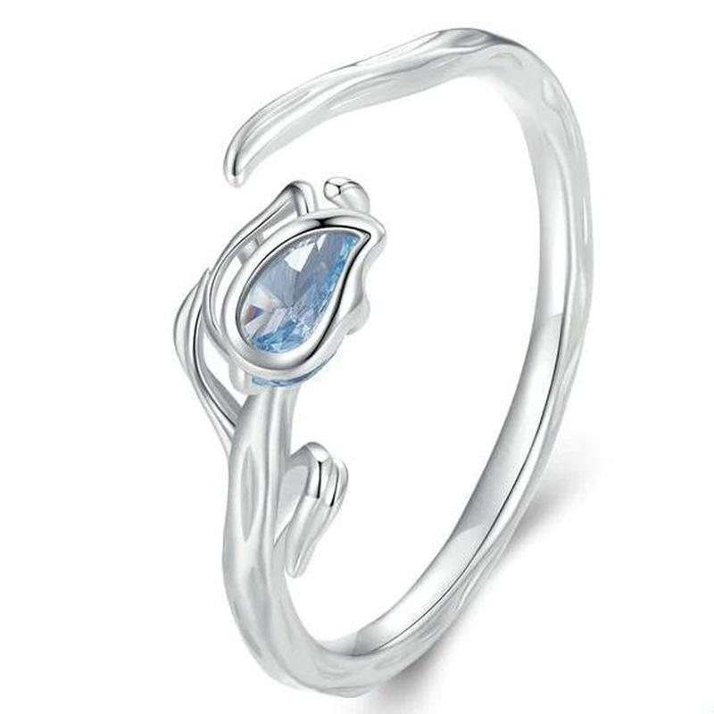 Blue Tulip Flower Adjustable Finger Ring With 925 Sterling Silver - Turquoise Trading Co