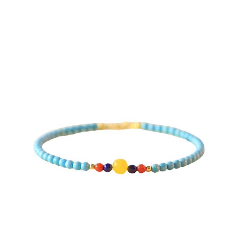 Blue Turquoise 3mm Bead Bracelet With Agate, Amber, and Lapis Lazuli Beads - Turquoise Trading Co
