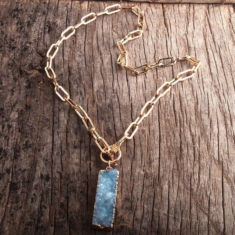 Boho Druzy Stone Gold Chain Necklace--Multiple Color Options - Turquoise Trading Co