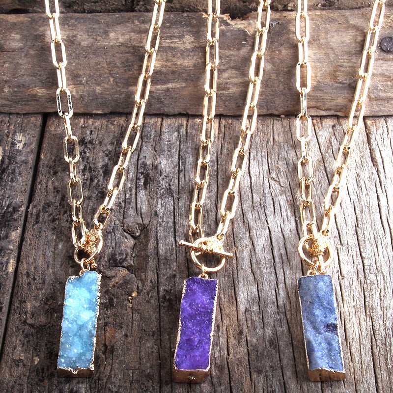 Boho Druzy Stone Gold Chain Necklace--Multiple Color Options - Turquoise Trading Co