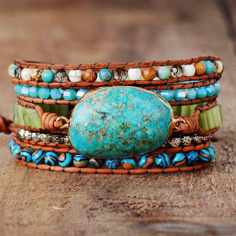 Boho Jasper Turquoise Stone 5 Layer Beaded Wrap Bracelet - Turquoise Trading Co