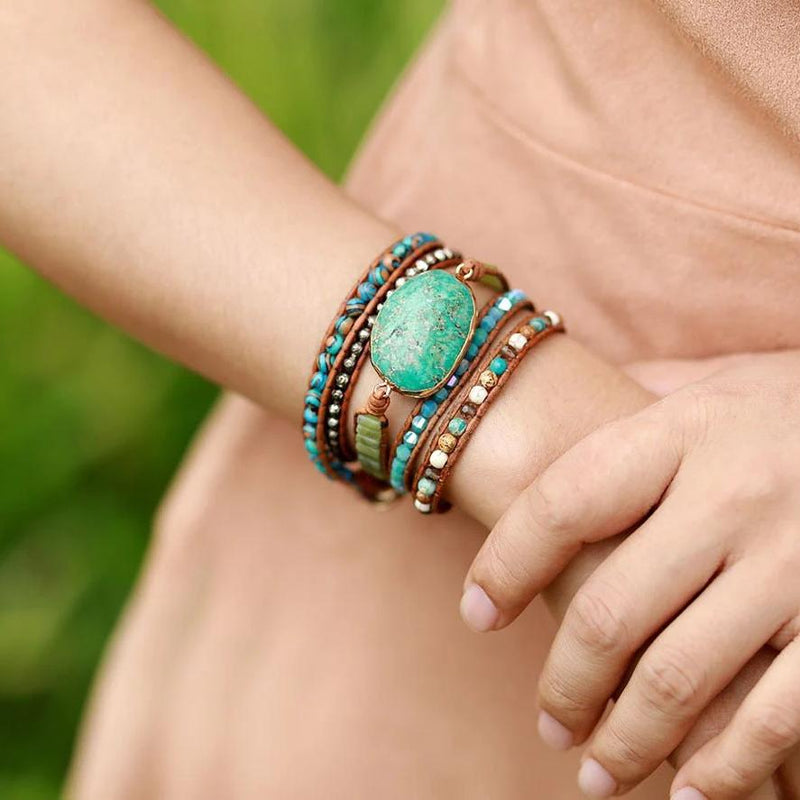 Boho Jasper Turquoise Stone 5 Layer Beaded Wrap Bracelet - Turquoise Trading Co