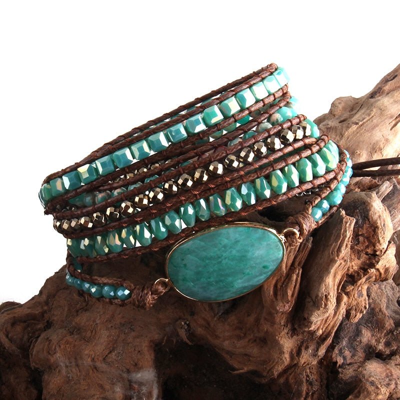 Boho Leather Turquoise Beaded Bracelet with Natural Turquoise Stone - Turquoise Trading Co
