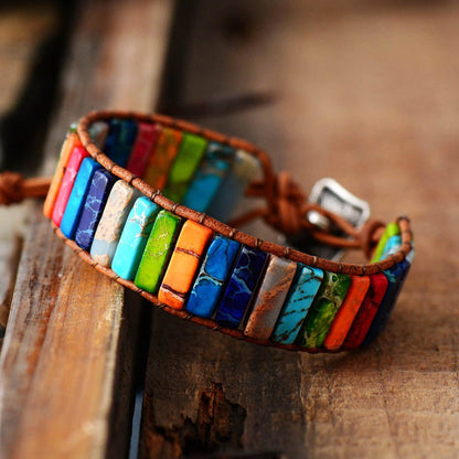 Boho Multi Color Leather Chakra Wrap Bracelet With Jasper Stones - Turquoise Trading Co